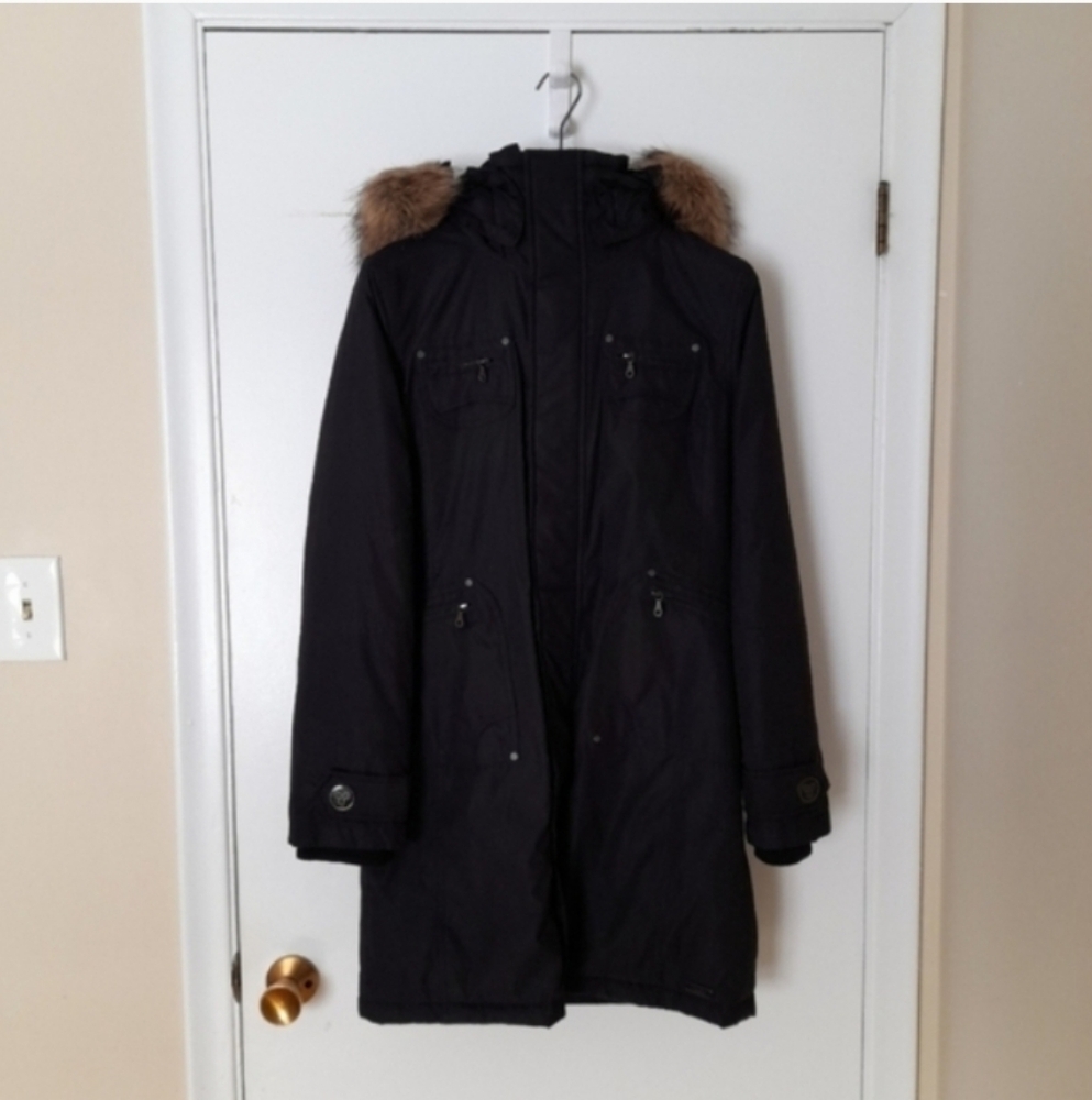 TNA Black Parka with Fur Hood Size Small